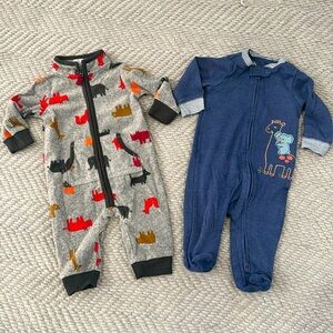 👶🏼 🐘 Carters Footie Fleece Pajama Lot 2 Twins Size 6 month Two way zipper EUC